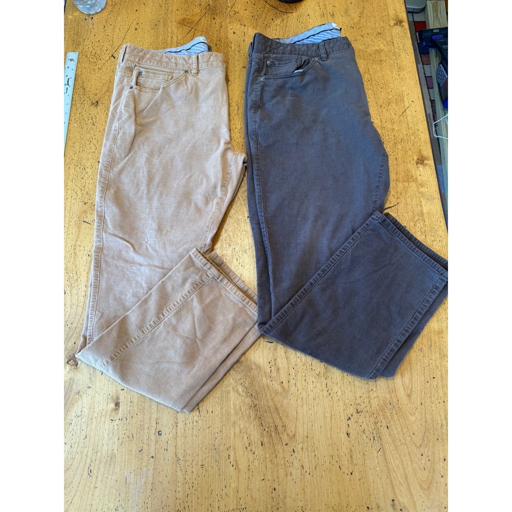 Lot of 2 Peter Millar Corduroy Pants 38x31 Tan Charcoal Grey 5-Pocket Trousers